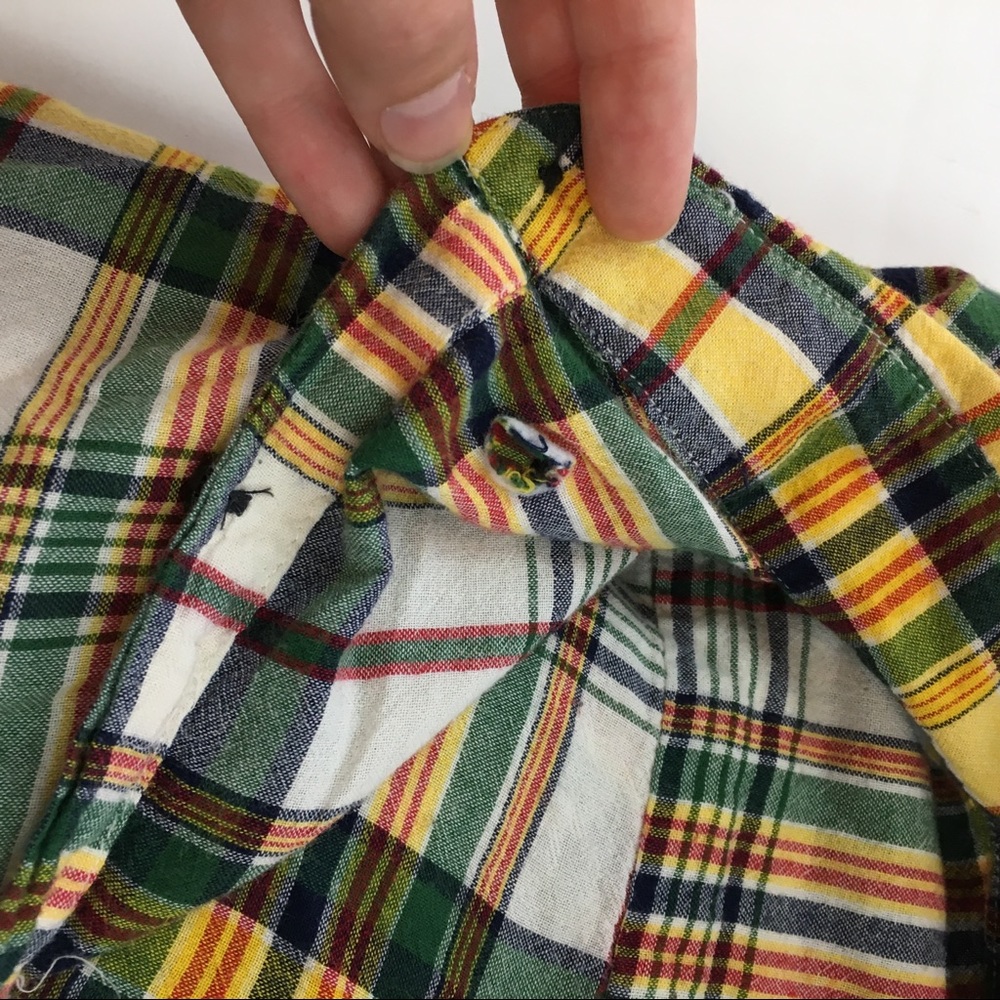 ✨5 FOR $25✨ Lands End Yellow Green Plaid Button Down Shirt - Picture 3 of 6